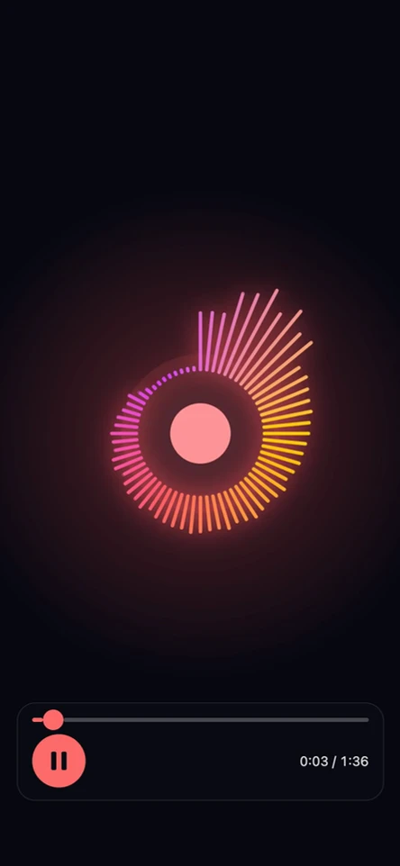Audio visualizers change from bars to a circular spectrum and a waveform as the playback timeline advances; silent preview.